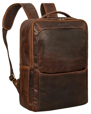 STILORD 'Kalle' Zaino in Pelle da Donna e Uomo Grande Con Scomparto per Computer Portatile 15,6 Pollici - Ufficio Vera Pelle, Colore:florida - marrone