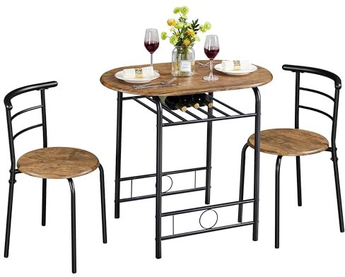 Yaheetech Juego de Mesa de Cocina Redonda con 2 Sillas, Juego de Muebles de Cocina de 3 Piezas, para Espacios Pequeños, Jardín, Estudio Marrón