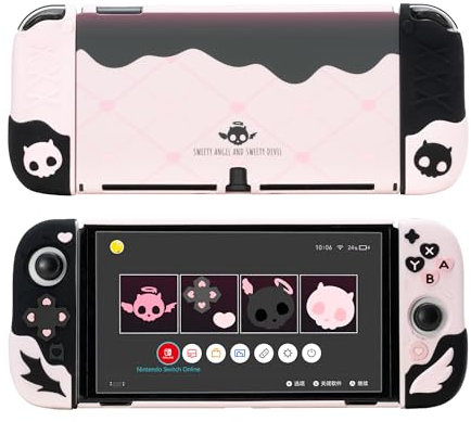 GeekShare Cover protettiva per Switch OLED, Cover sottile, Cover protettiva separabile in morbido silicone per Joycon con 2 coppe per impugnatura per filtro - Teschio Sweetheart