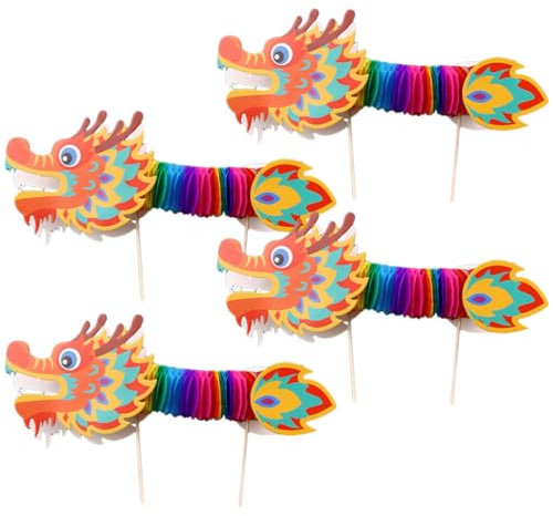 EXCEART 4 Stücke Chinesisches Neujahr Drachen Laterne Girlande DIY Papierlaterne Neujahrslaterne Papier Hängedeko 2024 Chinesisches Neujahr Dekoration Silvester Party Deko Ornament Gartendeko