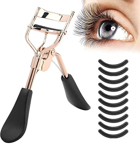 Jiakalamo - Rizador de pestañas profesional con 10 almohadillas de repuesto de silicona, curvador de pestañas duradero para mujeres y niñas, principiantes Eyelash Curler adecuado para todas las formas