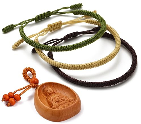 LUCKY BUDDHIST - 3 tibetische Glücksarmbänder + buddhistisches Geschenk! - Handgemacht. Anpassbar an Ihr Handgelenk. Für Männer und Frauen. Freundschaftsarmbänder aus geflochtenem Stoff