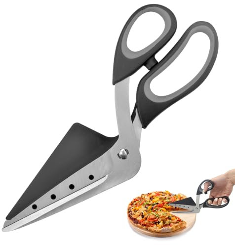 BRISKORE Pizzaschere Pizza Schere Pizzaschneider mit Schaufel Lebensmittelqualität Scharfe Edelstahlklinge Weichem Griff Pizza Scissor Cutter Multifunktionale Küchenschere Spülmaschinenfest 27CM