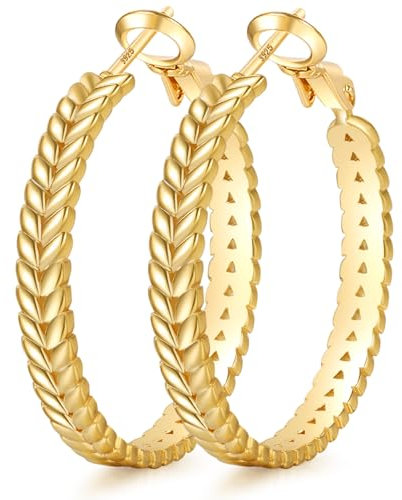 PABBEU Goldene Ohrringe Damen, Hypoallergene Große 14K Vergoldete Ohrringe, Leichte Goldene Creolen für Damen (50MM)