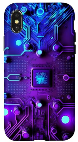 Carcasa para iPhone X/XS Placa base Microchip Purple Blue IT Computer Background