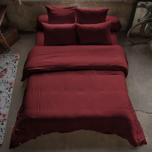 Housse de Couette 220x240 cm en Gaze de Coton Lie De Vin