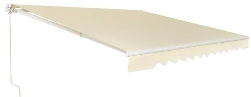 RELAX4LIFE Einziehbare Markise, Gelenkarmmarkise mit Handkurbel, Sonnenmarkise Winkel Längeinstellung(5-35°), Markise mit Wasserdichter Beschichtung, Balkonmarkise Sonnenschutz (Beige, 4 x 2,5 m)
