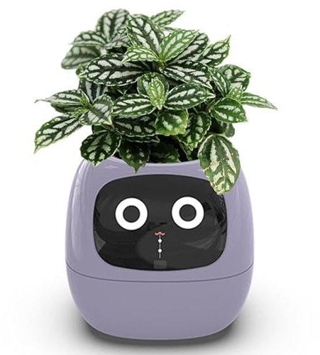 Pots de fleurs intelligents, pot de fleurs intelligent avec 7 capteurs intelligents, jardinière intelligente for l'intérieur, robot de jardinière intelligent for animaux de compagnie avec expressions(