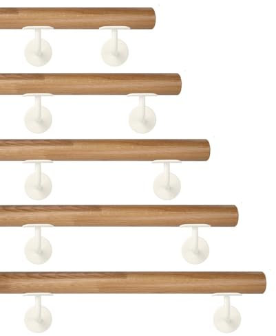 TIBU Eiche keilgezinkt Holz Handlauf Geländer 0,3m - 6m, Länge 200 cm und 2 Edelstahl Halter Weiss