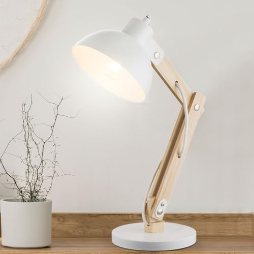 Tischleuchten aus Holz mit beweglichem Spot Nachttischlampen weiß, 1x E27 LED 8 Watt 1055 Lumen, LxBxH 31x16x42,5cm, Wohnzimmer Schlafzimmer