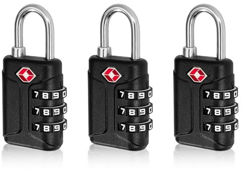TRUEIN 3 Pack Suitcase Locks, 3-Digit TSA Approved Luggage Locks, Resettable Suitcase Padlock, Flexible Security Combination Padlock Locker Padlocks for Travel Luggage Suitcases (Black)