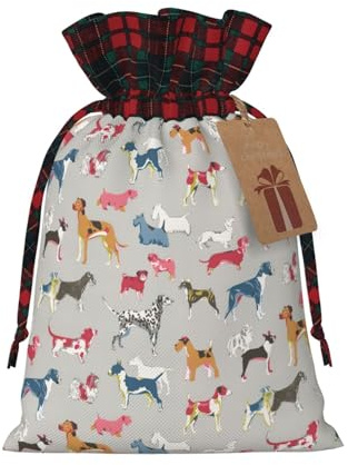 YHBLYKXP Weihnachtstüten mit Kordelzug, Motiv: Hund und Hund, festliche Geschenktüten, Party-Geschenktüten