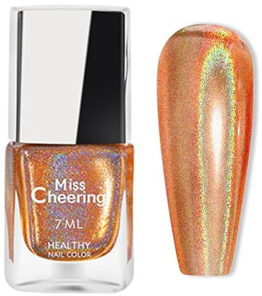 Gold Nail Polish - Bronze Holographic Nail Varnish - Shimmer Copper Chrome nail Polish - 60 Second Nail Varnish Quick Dry - Super Shine Iridescent Nail Polish No Bake Long Lasting