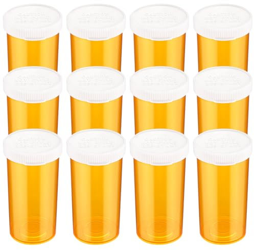 Dimeho Tragbare leere Pillenflaschen, 12 Stück Tragbare Medikamentenfläschchen, Kleine Medikamentenbehälter, Reisepillenfläschchen, Durchsichtige Pillendosen-Organizer (13 Dram, orange)