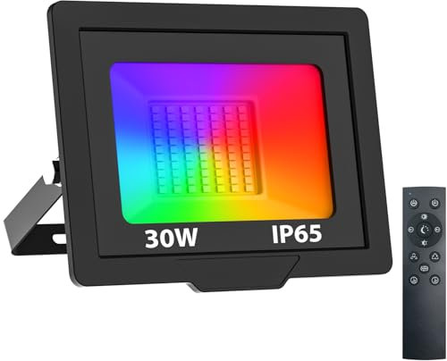 nipify RGB Projecteur LED Exterieur avec Télécommande 30W, 3000K-6500K Spot LED Extérieur, Étanche Eclairage Exterieur pour Patio Jardin Garage Cour Entrepôt Christmas
