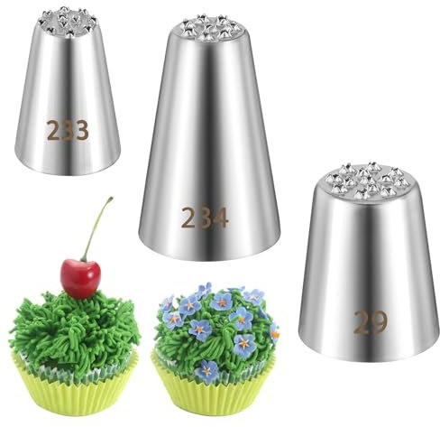 Lot de 3 douilles à douille en herbe professionnelles (233, 234 et 23 m), embouts décoratifs pour glaçage, ouverture multiple pour décorer gâteaux et cupcakes, Patisserie Accessoire