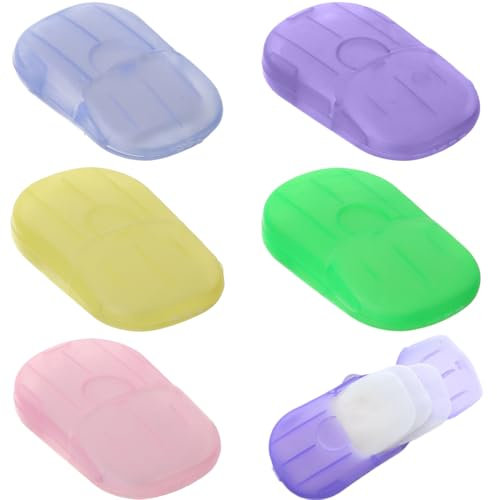 JEYORZY 5pcs Savon en Papier Jetable, Boîtes Soap Leaves, Multifonctionnel Savon Papier, Feuilles Savon Jetables, Feuilles Savon Papier Portables pour Les Voyages et Le Camping, Activités de Plein Air