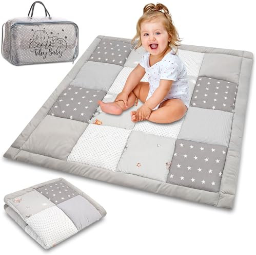 Krabbeldecke Spielmatte Krabbelmatte für Baby Kinder - Babies Patchworkdecke Bodenmatte Spieldecke Play Mat für Kinderzimmer und Laufgitter Oeko-Tex 100x100 cm