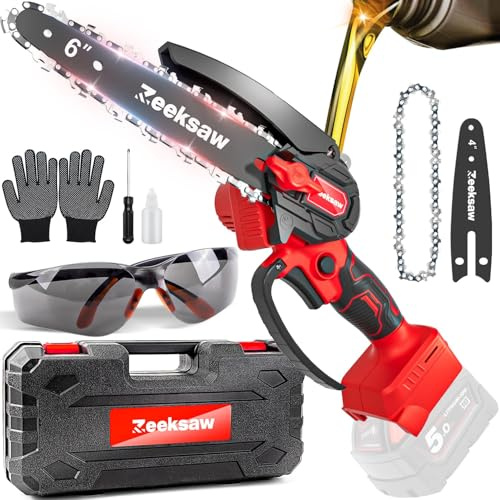 Mini Chainsaw Cordless for Milwaukee 18V M18 Battery, 6 Inch Electric Chain Saw with Auto-Oiler/Safety Lock, Battery Powered Handheld Small Chainsaw for Wood Cutting, Brush Cutting(NO Battery)
