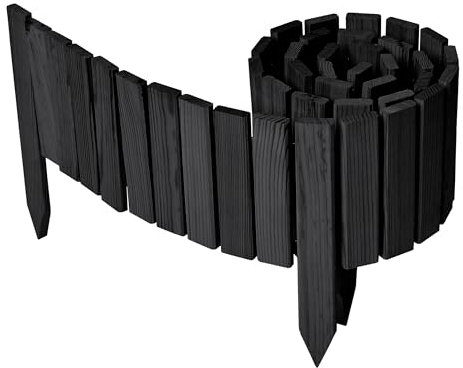 Garronda Beeteinfassung Holz Rollzaun Holzzaun 20 cm x 200 cm imprägniert Flexibler Rollborder Rasenkante Palisade Gartenzaun Umzäunung für Garten GD-0149, Graphite