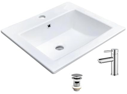 MOB-IN Eckig Einbauwaschbecken Seil 50x43cm + Ventil + Stopfen