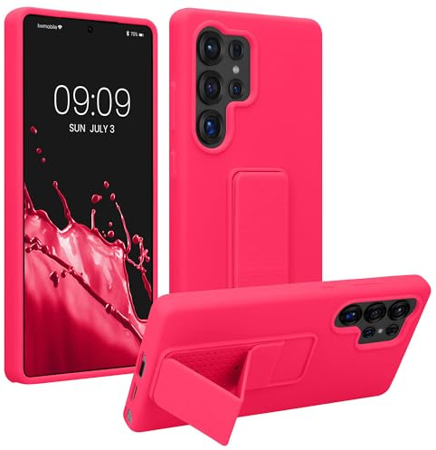 kwmobile Handyhülle für Samsung Galaxy S25 Ultra Hülle - TPU Silikon Case mit Fingerhalter und Stand - Schutzhülle Cover in Neon Pink