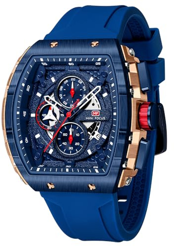 Forsining Armbanduhr für Herren, modisch, Sportuhr (Chronograph/Wasserfest/leuchtend/Kalender), Silikon-Armband für Herren