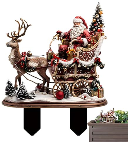 Hogvinnatil Santa Gartenstecker | 2D Acryl Weihnachten für den Außenbereich, realistisches Rentier für Rasen Blumenkästen Zäune Terrasse Kinder Party