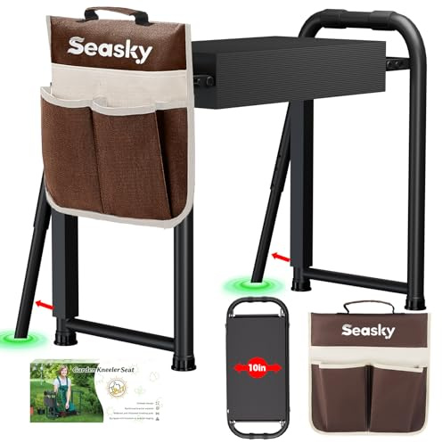 Robuste,kippsichere,faltbare Gartenkniebank mit Griffen und Werkzeugtasche | Keine Montage, faltbare Gartenkniebank mit Stützbeinen, verbreitertes, weiches Kniepolster, Gartengeschenk für ältere Frauen