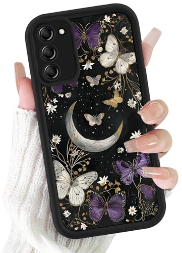 Kivlclri Handyhülle für Samsung Galaxy S20 FE 5G / S20 Lite / S20 Hülle 6,7, Aesthetic Lila Schmetterlinge Mond Motiv Design Mädchen Schutzhülle Kameraschutz Stoßfest Bunt Schwarz Silikon TPU Case