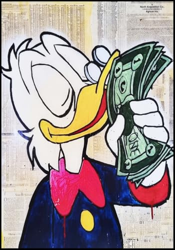 Disney Wand- oder Tischbild Serie Cartoons Paperon de 'Ducks Scrooge McDuck mit Geld Kunstdruck auf Holz 30 x 21 cm