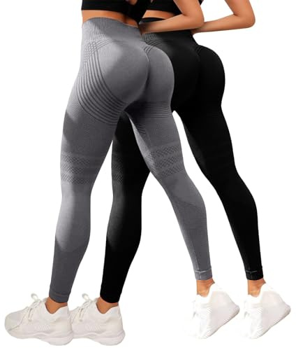 Lot de 2 Legging Anti Cellulite Femme – Pantalon de Sport Taille Haute Gainant & Push Up, Texture 3D Nid d'abeille Minceur – Non Transparent, Extensible & sans Couture pour Yoga Fitness