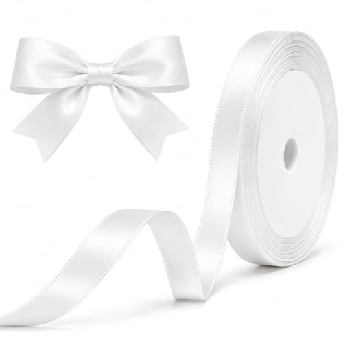 XEANCO 10mm White Satin Ribbon, Polyester Ribbon, Enhance Your Crafts & Celebrations, Best for Gift Wrapping, Decorations, Wedding Car Ribbon, Ribbons for Crafting & Bows