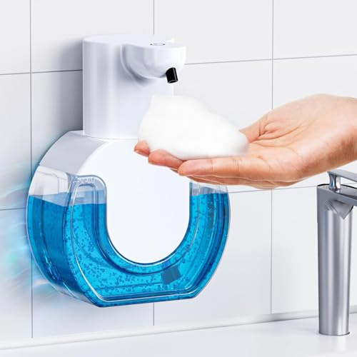 Automatic Soap Dispenser, Hands-Free Dispenser, 4 Adjustable Foam Levels, Rechargeable, Wall Mountable, for Bathroom, Kitchen