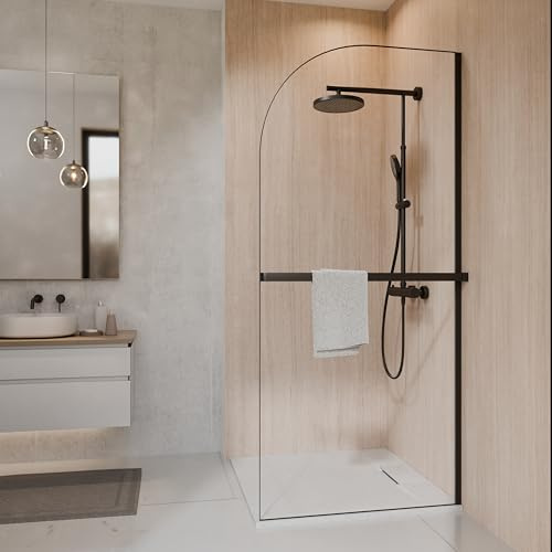 Schulte paroi douche italienne 90x200 porte-serviette, noir, réversible | verre trempé 6mm plage de réglage 88.0-90.5 cm