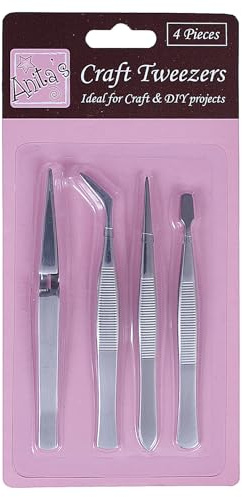 Anita's Craft Tweezer Set, Multicoloured, Silver, Metal, Pack of 4, for Craft, DIY, Art, Home, Diorama, Card Making, Paper, Gluing, Model Making, Jewellery Making, Soldering