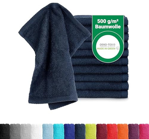 BaSaTex - 10er Pack Seiftücher für Gesichts- & Körperreinigung im Set - Frottee Seiflappen aus weicher Baumwolle in 30x30cm - Waschlappen Öko-Tex Made in Green Zertifiziert - Navy