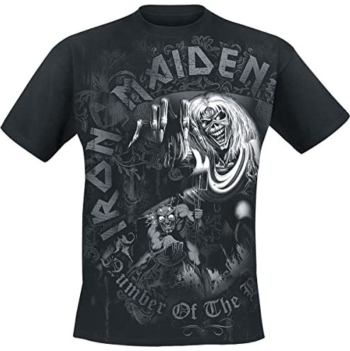 Iron Maiden Number of The Beast Grey Tone Männer T-Shirt schwarz L 100% Baumwolle Band-Merch, Bands