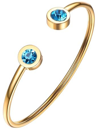 PROSTEEL Brazalete Abierto Bangle Pulsera Dorada Mujer con Piedra de Nacimiento Marzo