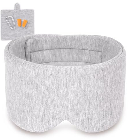 100% Modal Baumwolle Schlafmaske Premium Augenmaske große Schlafmaske Nachtmaske mit verstellbarem Klettverschluss für Männer und Frauen, super weich und bequem für Nachtschlaf und Reisen, Hellgrau