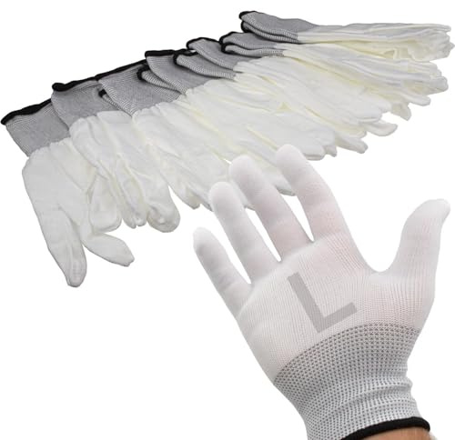 White Work Gloves Anti Static Non Slip [6 Pairs] Size : Large