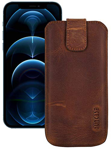 Suncase ECHT Leder Tasche kompatibel mit iPhone 12 Pro (6.1) mit ZUSÄTZLICHER Transparent Hülle | Schale | Silikon Bumper Handytasche (mit Rückzugsfunktion und Magnetverschluss) in antik Coffee