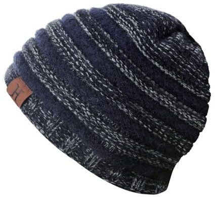 Bequemer Laden Damen Winter Warm Beanie Mütze mit Zöpfen Loch Loop Wintermütze Strickmütze mit Fleece Gefütterte (Ohne Perücke),Einheitsgröße,Dunkelblau