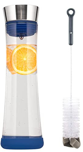 bremermann Glaskaraffe Carola mit Silikonfuß - zerlegbarer Deckel - 1 Liter (Blau)