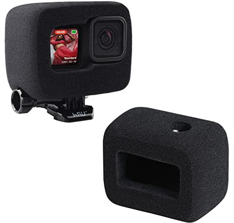 HSU 2 Piezas Carcasa de Espuma para GoPro Hero 13/12/11/10/9, Cubierta de Reducción de Ruido para la Grabación de Audio y Vídeo al Aire Libre