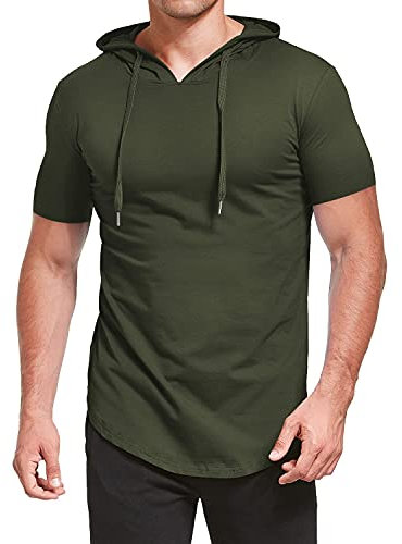 AIYINO Men's S-5X Short Sleeve Fashion Athletic Hoodies Workout Sweatshirt Hip Hop Pullover Hooded 3XL Army