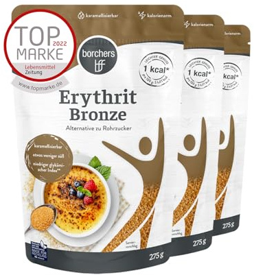BORCHERS Erythrit Bronze Kristalline Streusüße 3x 275g, auf Grundlage von Erythrit, Alternative für Rohrzucker, zuckerfrei & kalorienarm, karamellisierbar, Süßungsmittel, Zuckeralternative