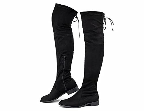 Greatonu - Stivali sopra il ginocchio da donna, caldi, per inverno, stivali alti con cerniera laterale, Nero 0.98 pollici, 40 EU
