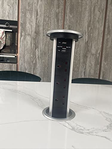 MOTORISED POP UP SOCKET POWER POD WITH WIRELESS QI CHARGER 2 USB KITCHEN WORKTOP