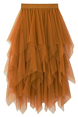 YILEEGOO Women's Tulle Skirt High Waist Tiered Layered Mesh Ballet Prom Party Tulle Tutu A-line Midi Skirt
